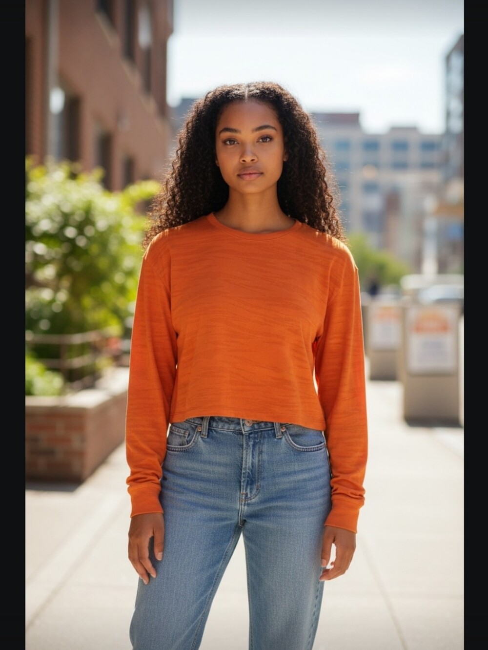 Cropped Long-Sleeve Sweatshirt — Burnt Orange